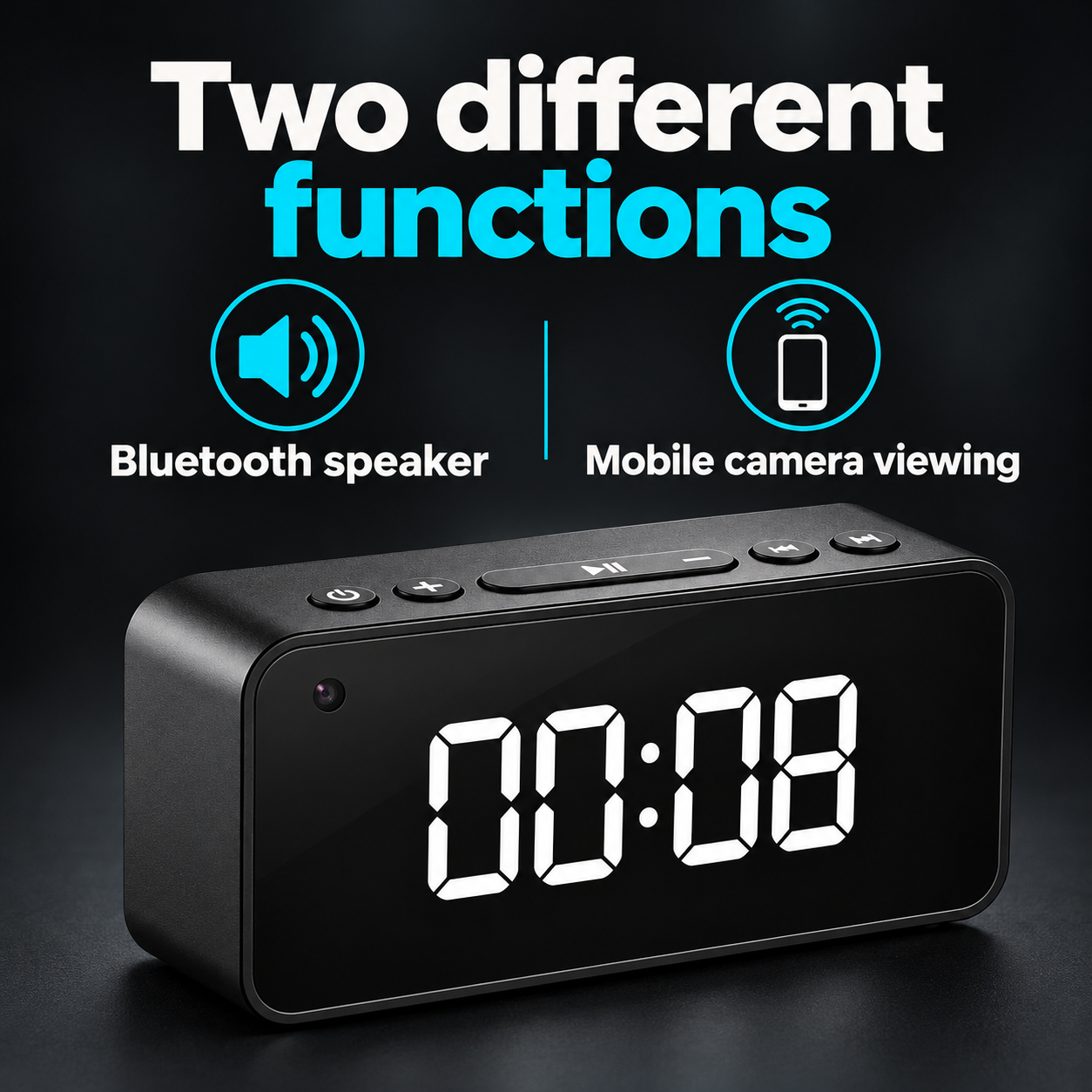 Digital Clock Camera – Alarm, Bluetooth Speaker & Remote Viewing
