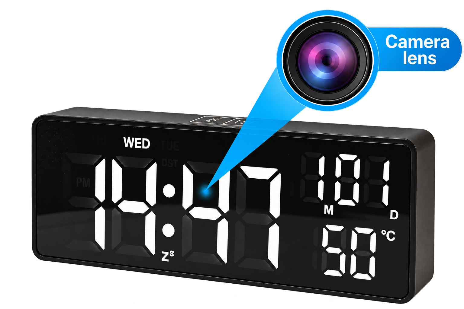 1080p WiFi Clock Camera with Calendar & Temperature Display