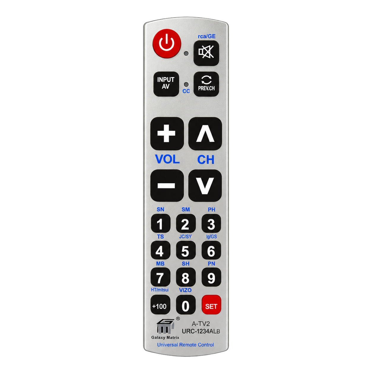 A-TV2 Large-Button Universal TV Remote — Easy Volume & Channel Control