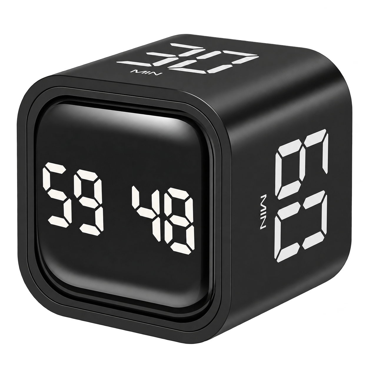 Rechargeable Flip Cube Timer — 5/10/30/60-Minute Presets, Vibration & Sound