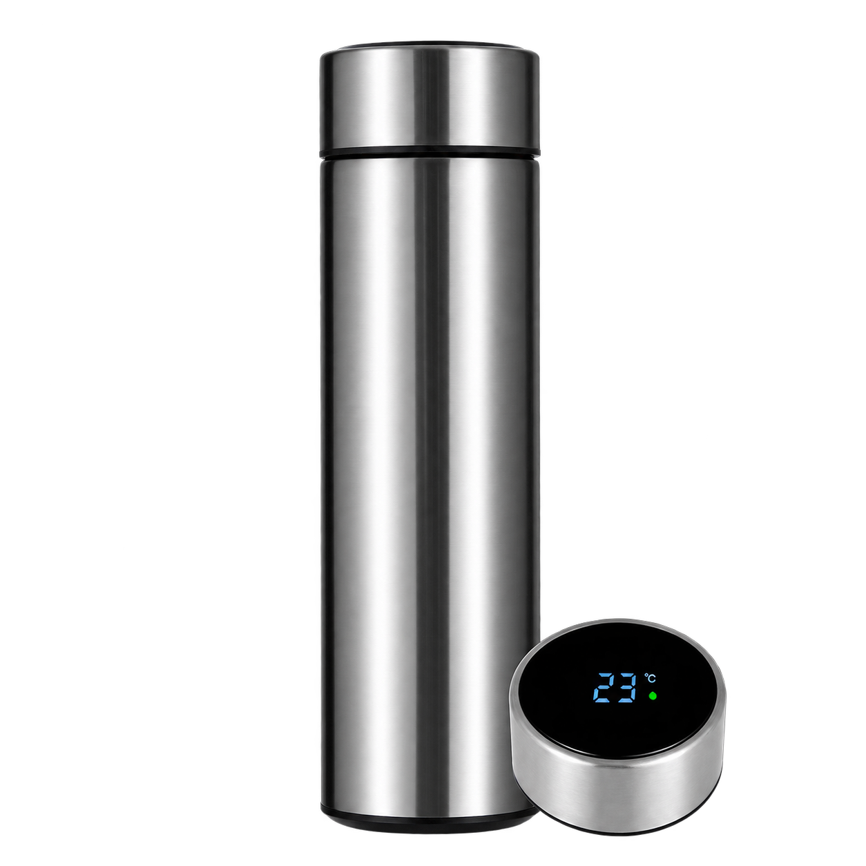 500ml LED Temperature Display Bottle – Silver Vacuum Flask