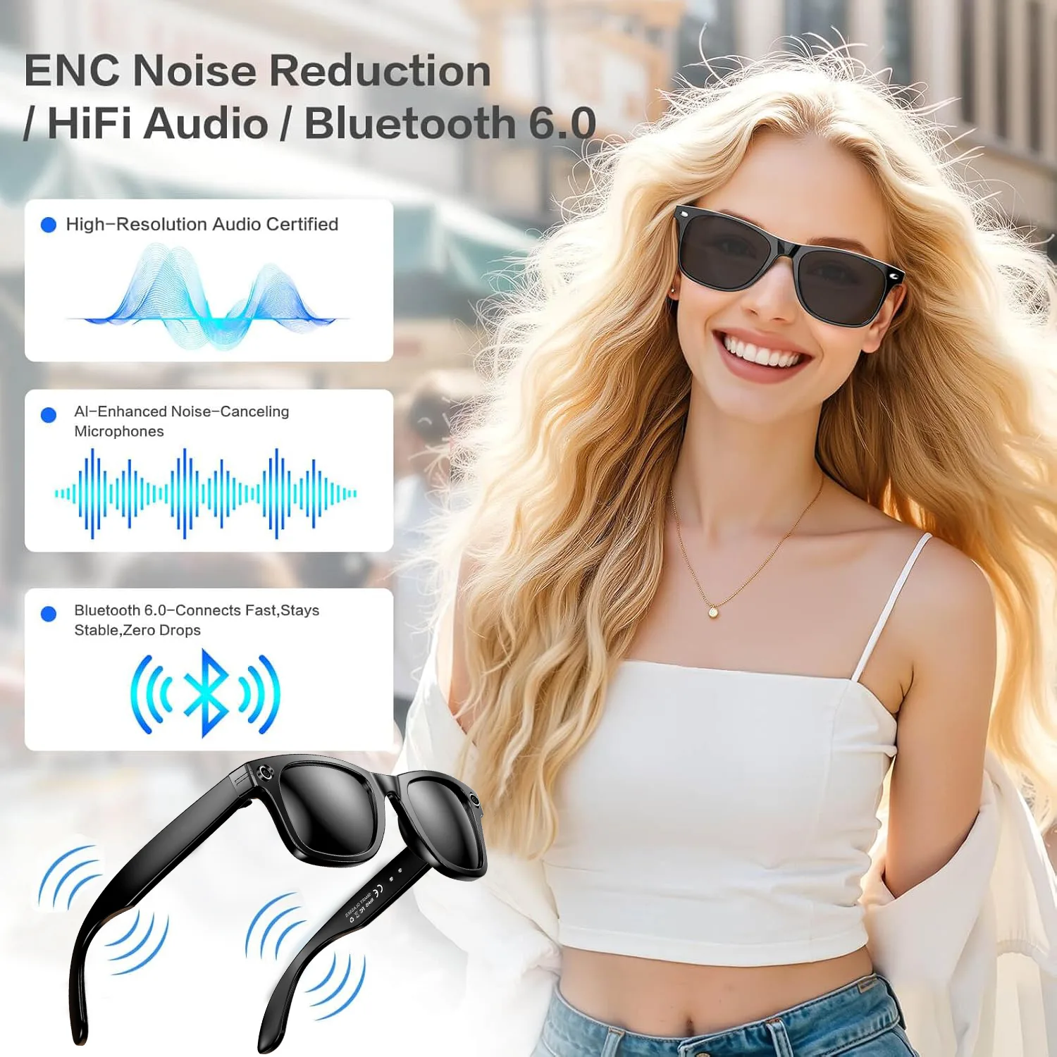 Smart Camera Glasses with AI Translation, Calls & Video Recording