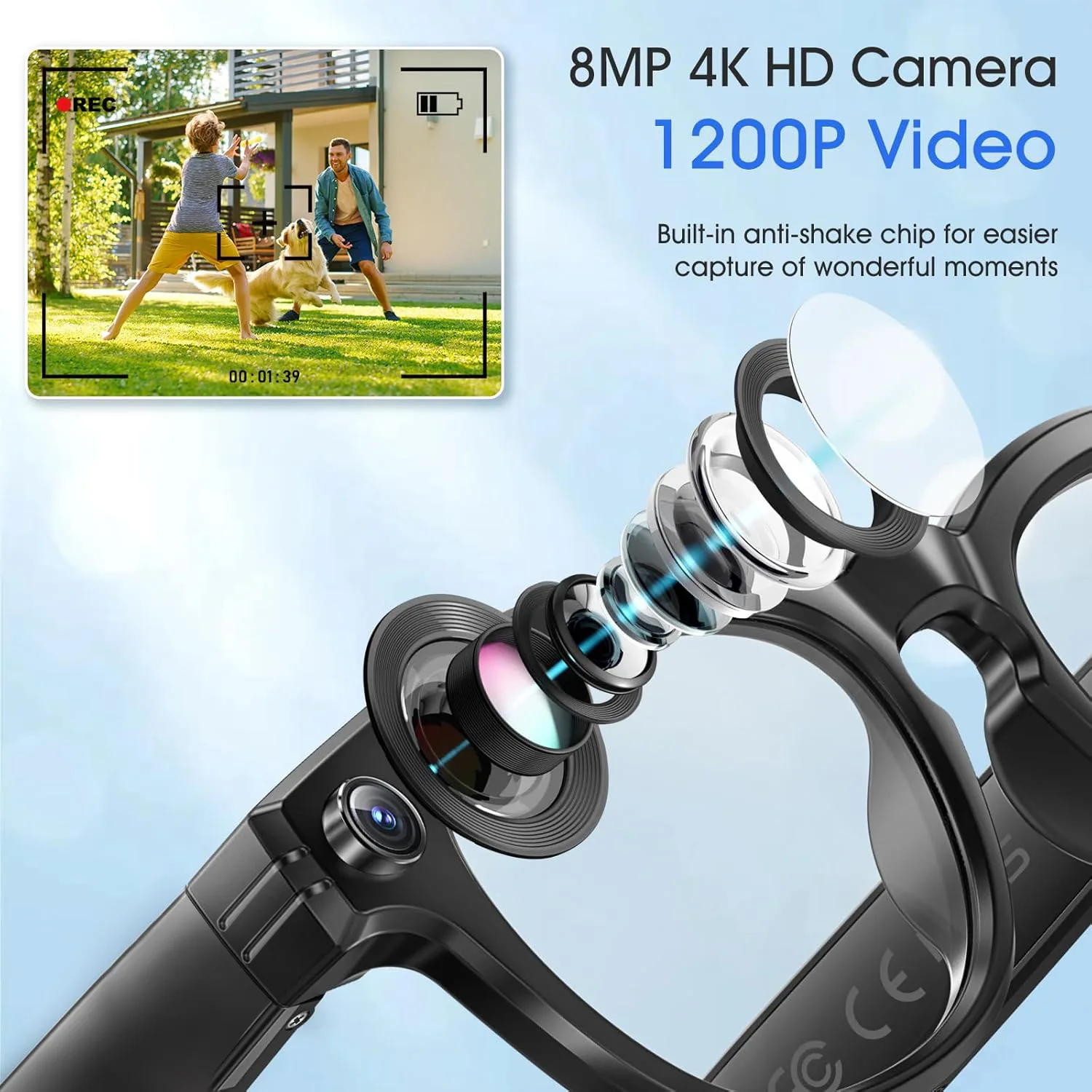 Smart Camera Glasses with AI Translation, Calls & Video Recording