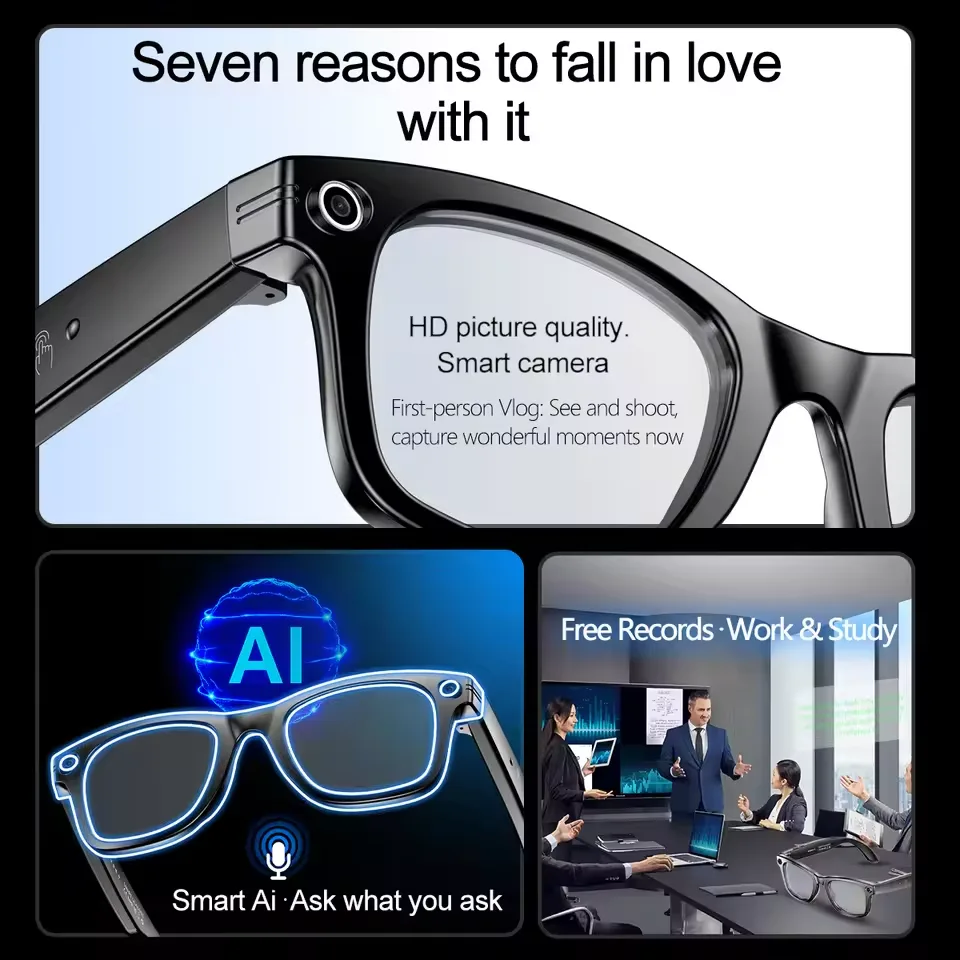 Smart Camera Glasses with AI Translation, Calls & Video Recording