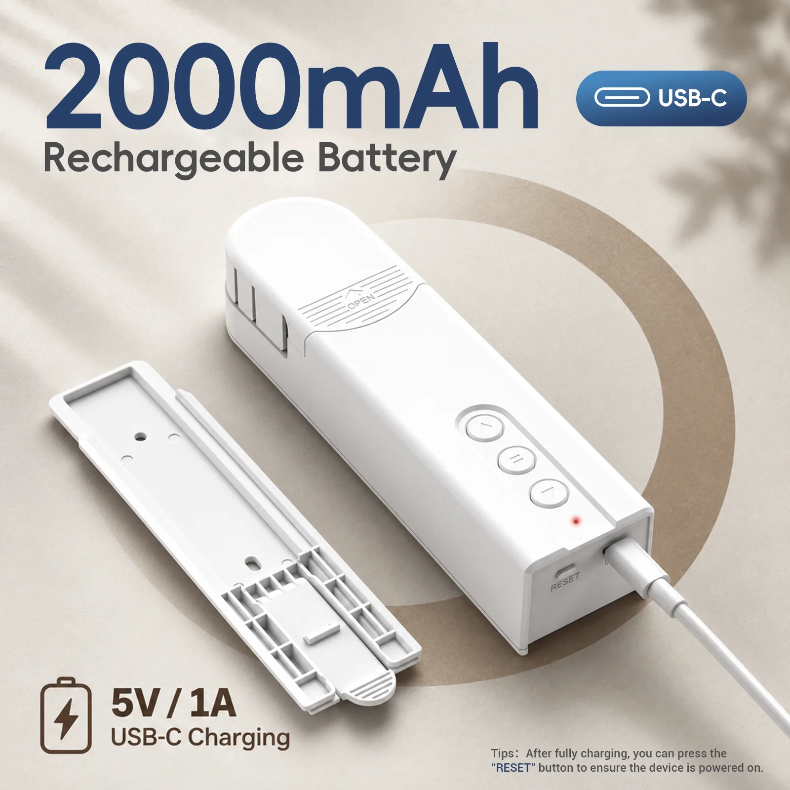 WiFi Smart Roller Blind Motor – USB-C Rechargeable, Tuya App Control