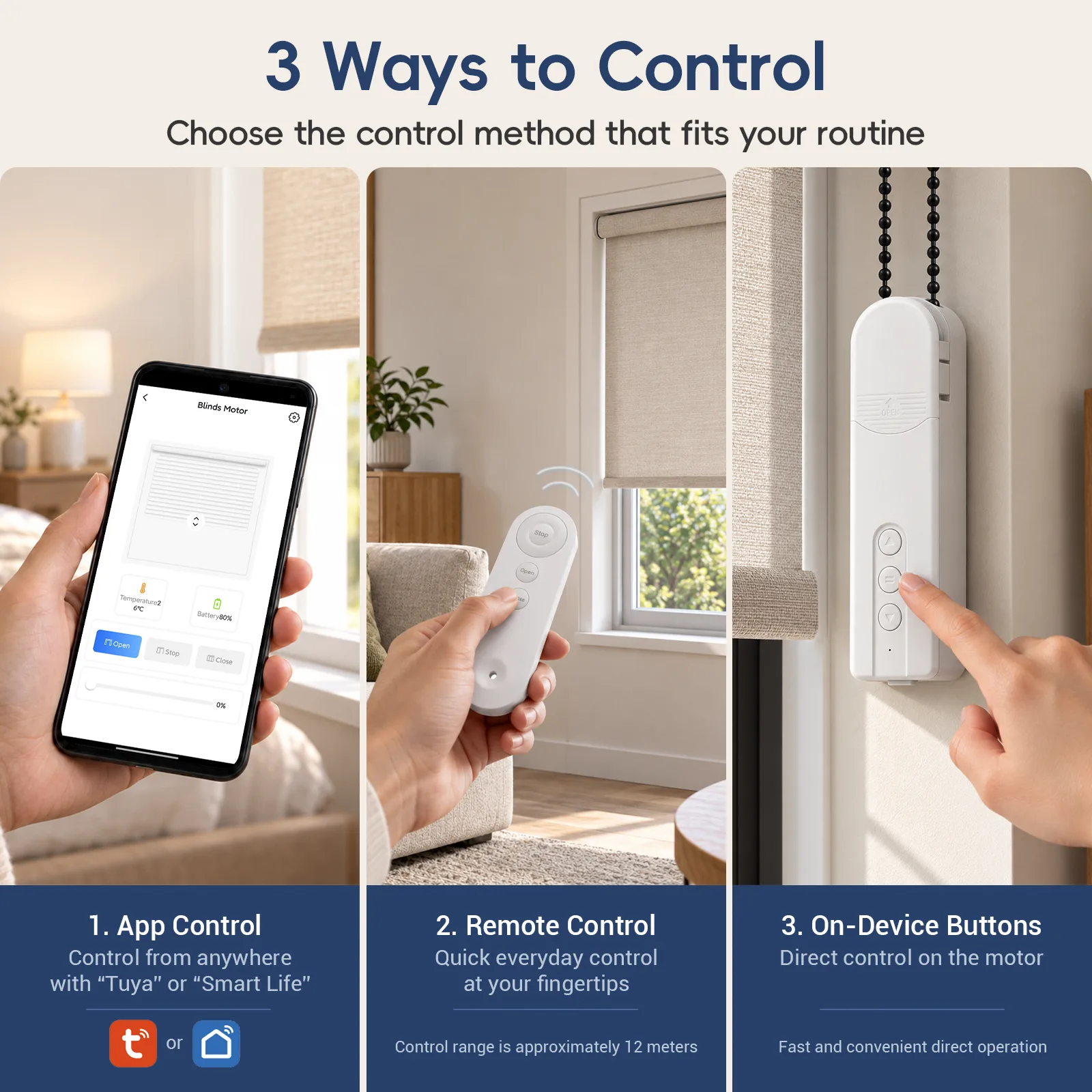 WiFi Smart Roller Blind Motor – USB-C Rechargeable, Tuya App Control