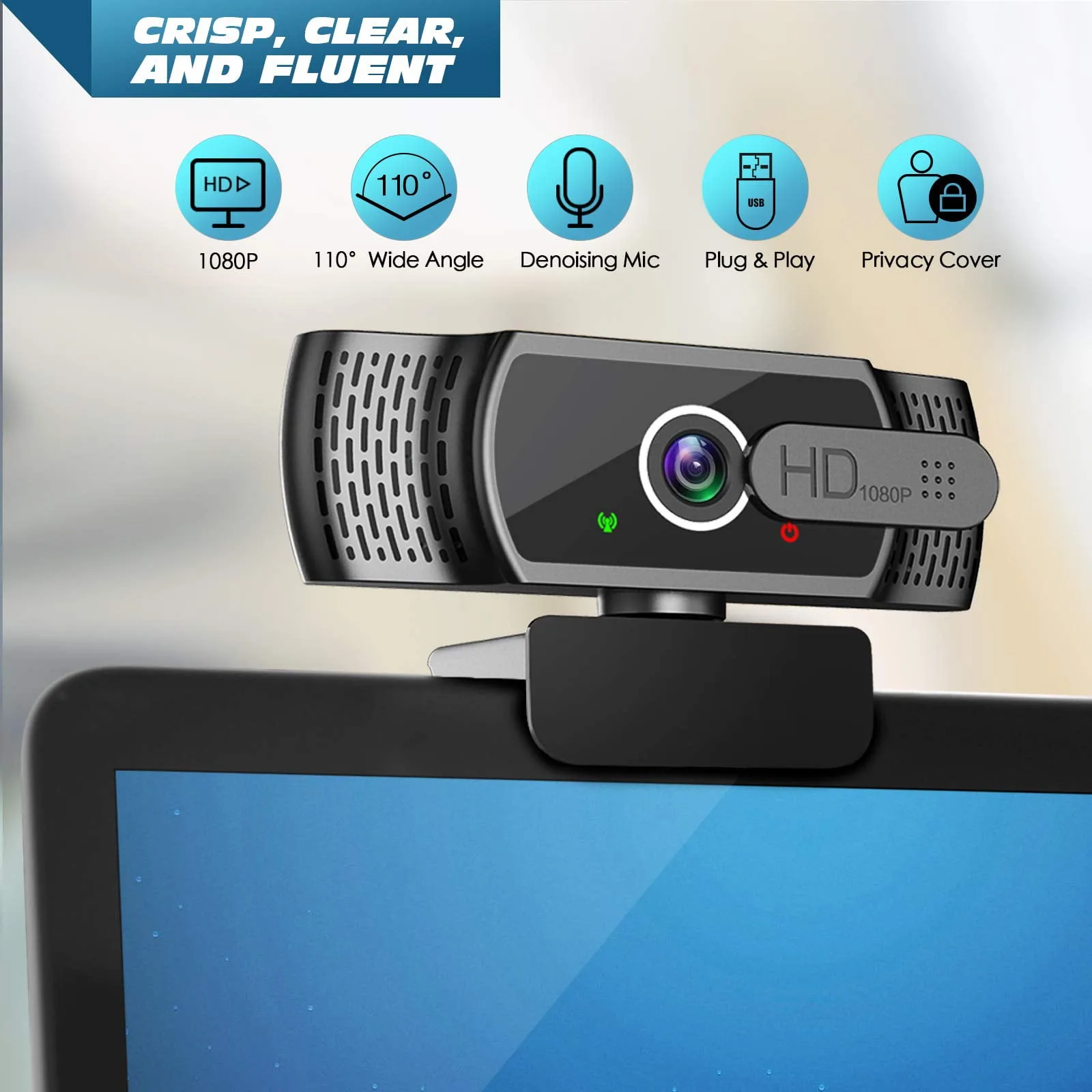 1080P FHD Webcam with Privacy Cover – Crystal Clear Images, Noise Reduction Mic – My Smart Life Main Slide 2
