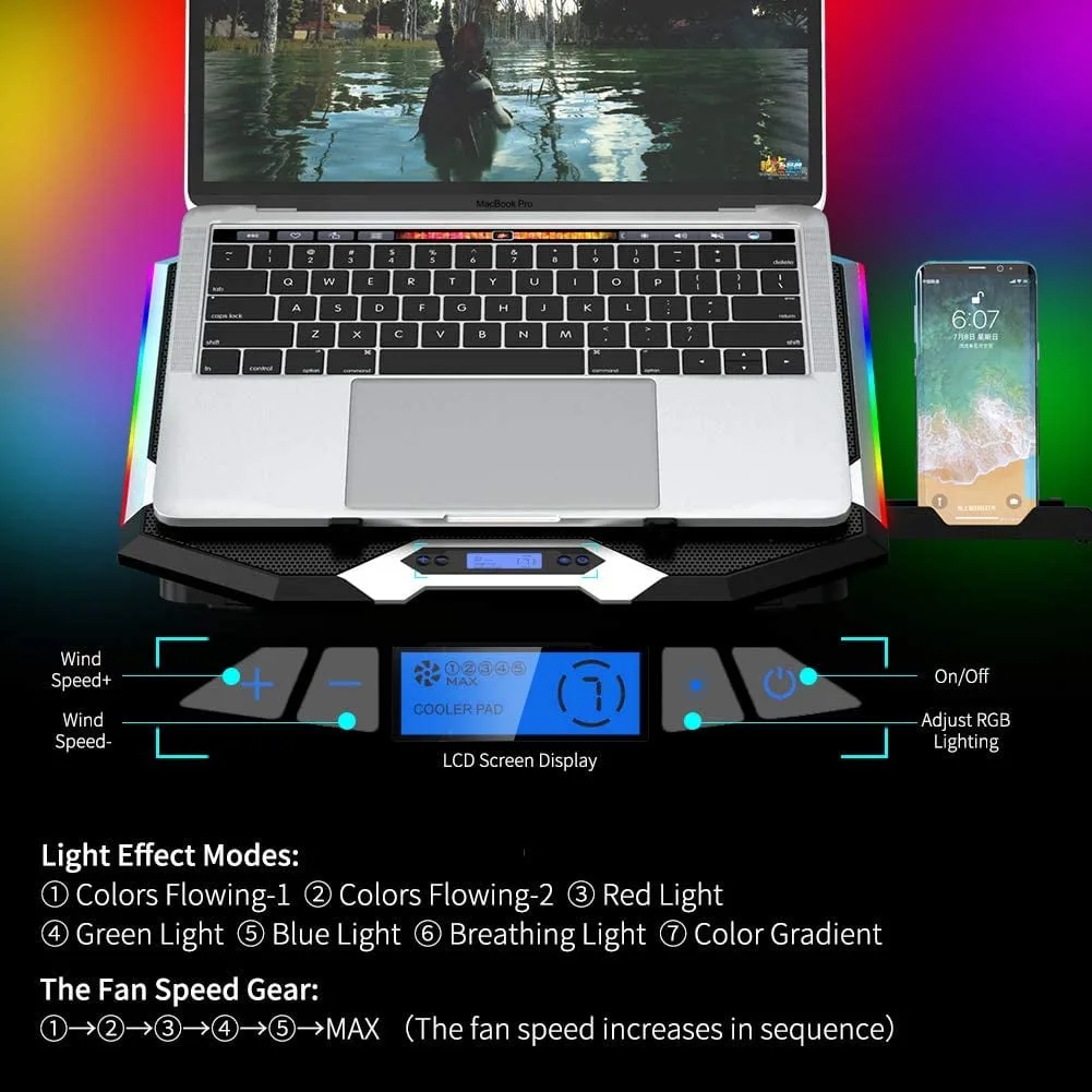 Laptop Cooling Pad with 6 Quiet Fans, LCD Screen, RGB Lights – My Smart Life Main Slide 4