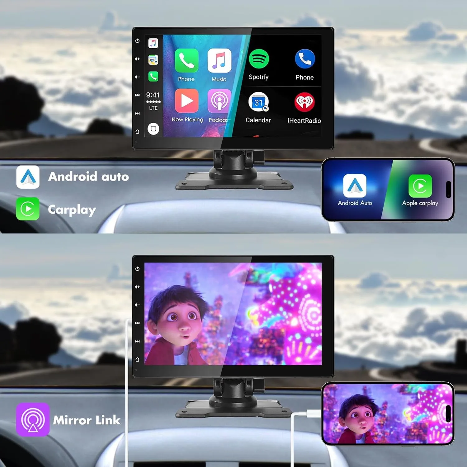 Portable Wireless CarPlay 9'' Touchscreen Dash Mount – Simple Installation & Voice Control – My Smart Life Main Slide 2