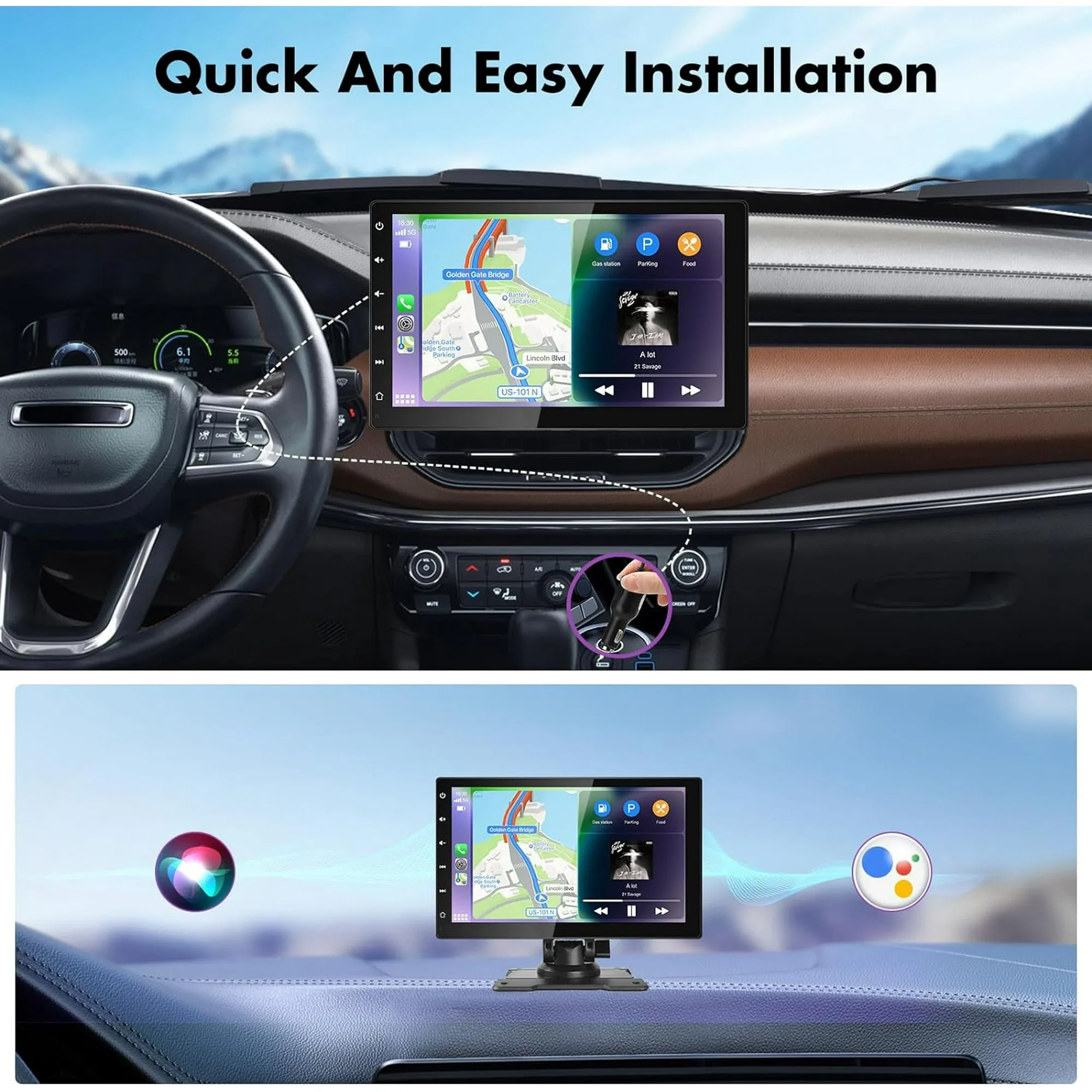 Portable Wireless CarPlay 9'' Touchscreen Dash Mount – Simple Installation & Voice Control – My Smart Life Main Slide 4