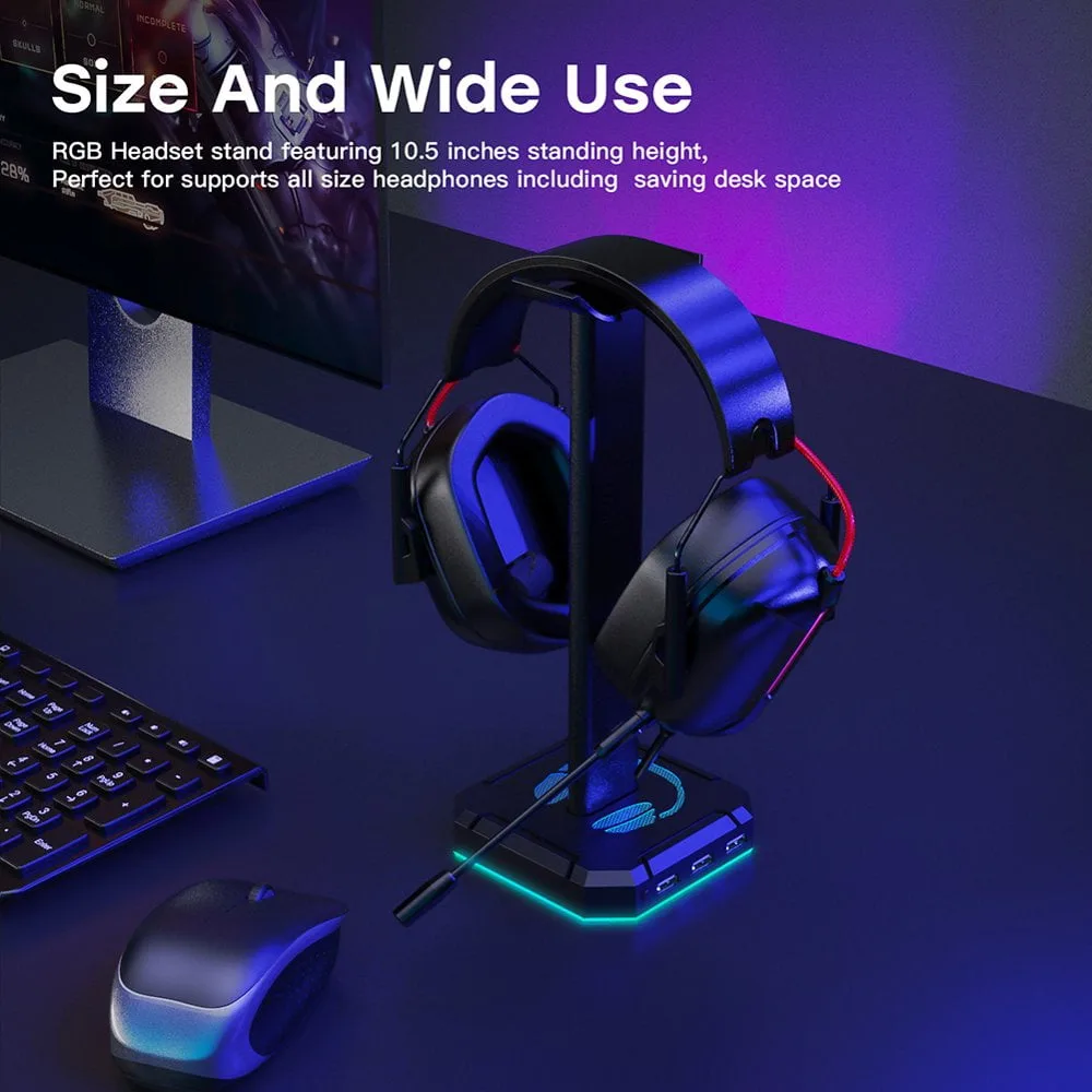 Gaming Headset Stand with USB 2.0 Ports – Solid Alloy Material, LED Light Switch – My Smart Life Main Slide 2