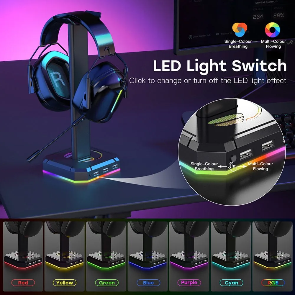 Gaming Headset Stand with USB 2.0 Ports – Solid Alloy Material, LED Light Switch – My Smart Life Main Slide 3