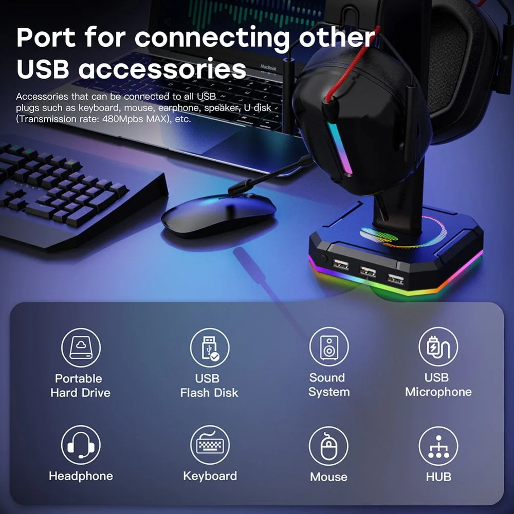 Gaming Headset Stand with USB 2.0 Ports – Solid Alloy Material, LED Light Switch – My Smart Life Main Slide 4
