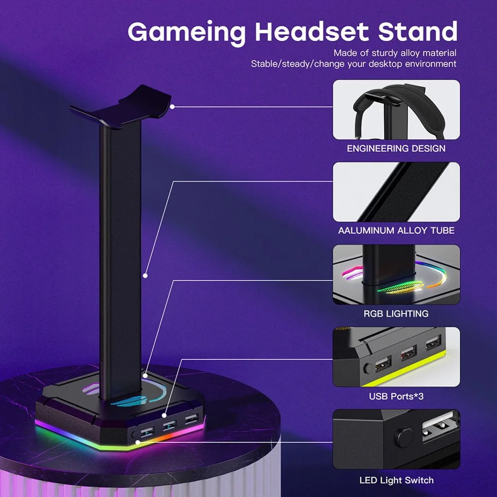 Gaming Headset Stand with USB 2.0 Ports – Solid Alloy Material, LED Light Switch – My Smart Life Main Slide 5