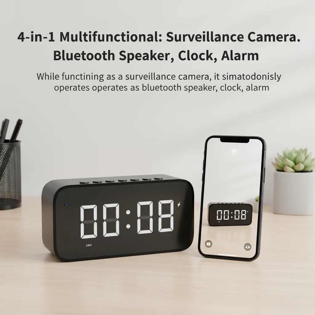 4K UHD WiFi 6 Digital Clock Camera | Wireless Security Nanny Cam & Speaker Main Slide 3