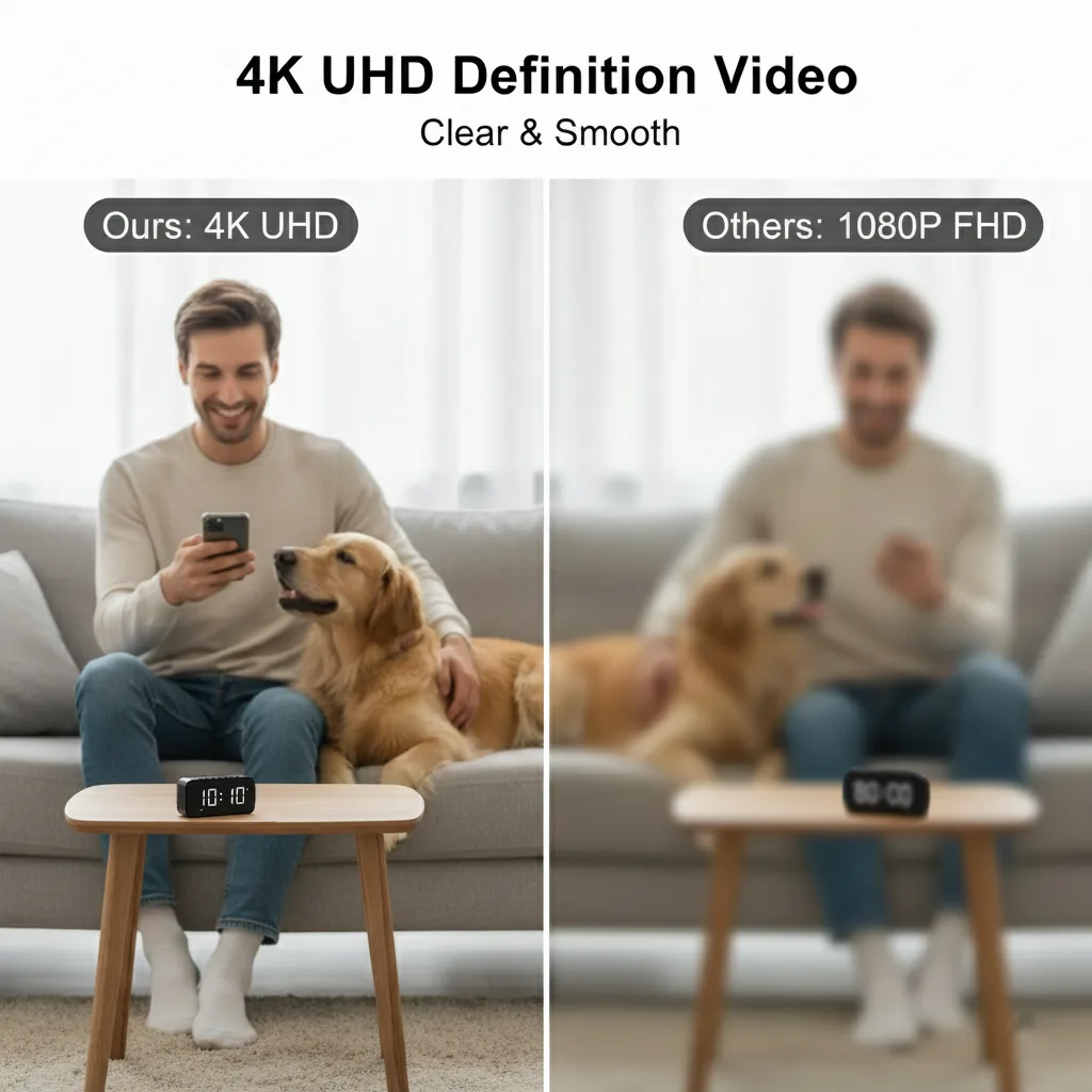 4K UHD WiFi 6 Digital Clock Camera | Wireless Security Nanny Cam & Speaker Main Slide 5